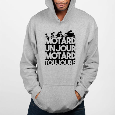 Sweat Capuche Adulte Motard un jour Gris