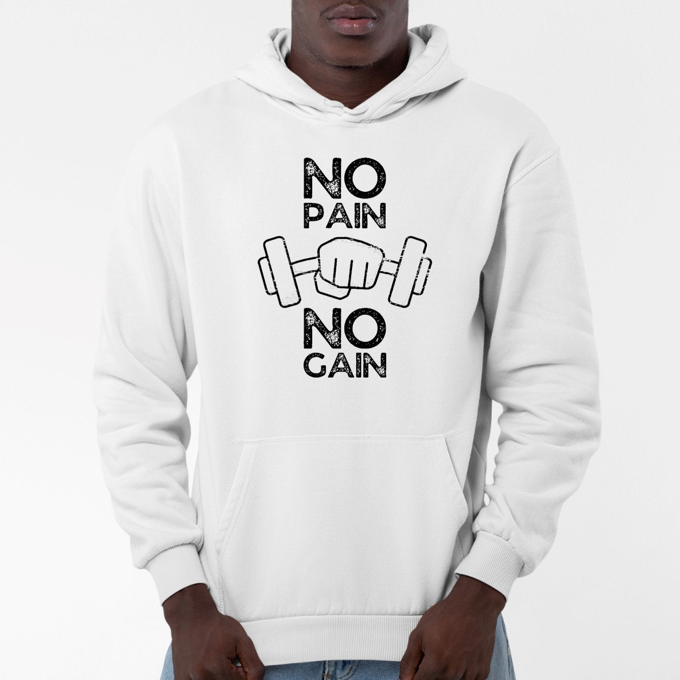 Sweat Capuche Adulte No pain no gain Blanc