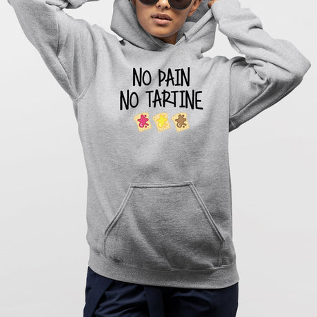 Sweat Capuche Adulte No pain no tartine Gris