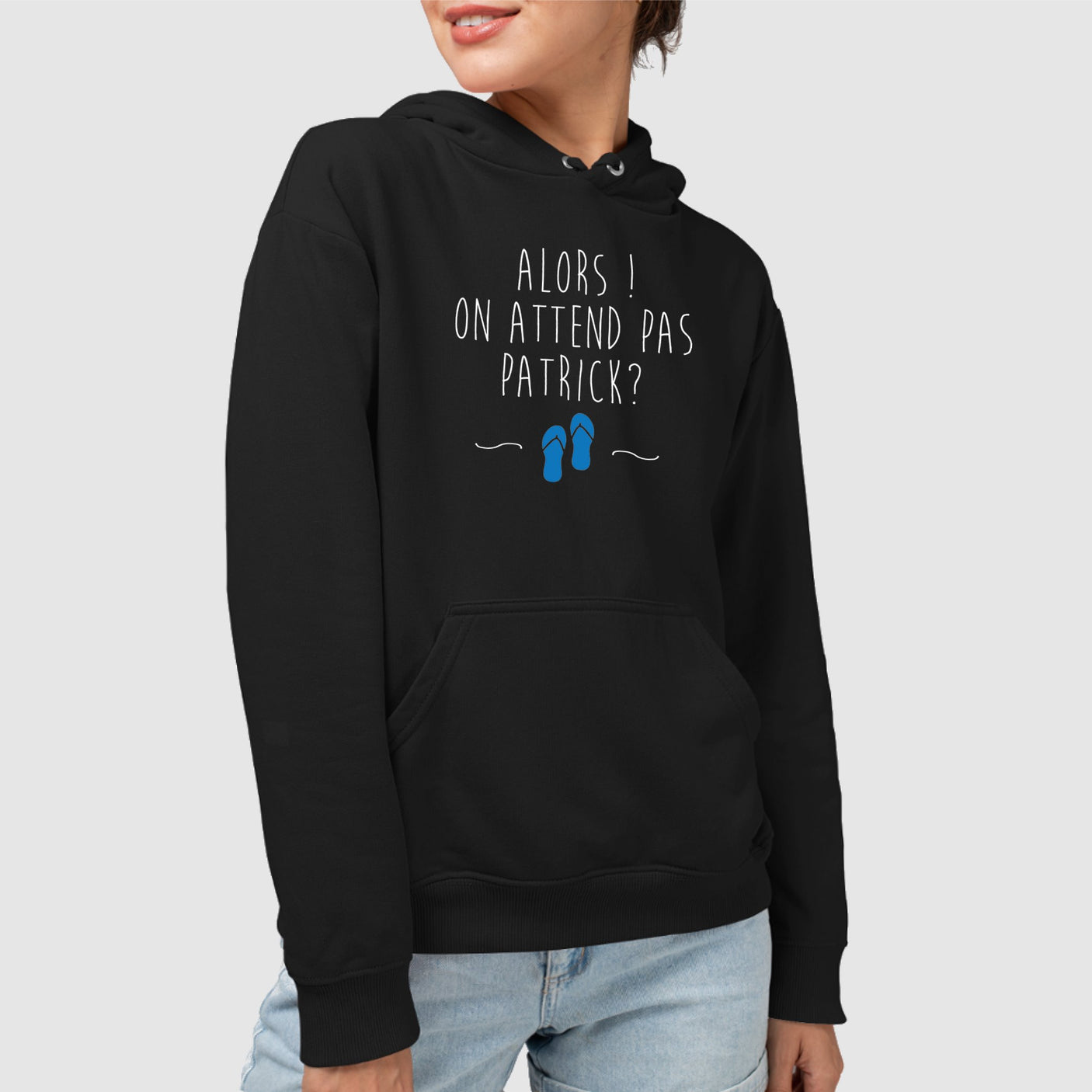 Sweat Capuche Adulte On attend pas Patrick Noir