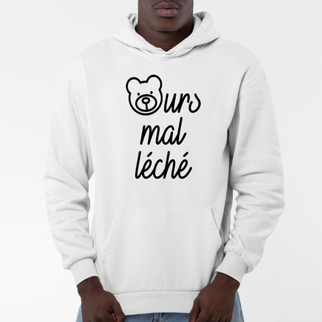 Sweat Capuche Adulte Ours mal léché Blanc