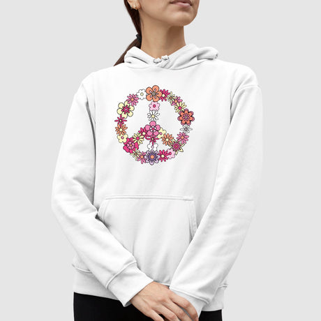 Sweat Capuche Adulte Peace and Love Blanc
