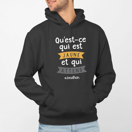 Sweat Capuche Adulte Qu'est-ce qui est jaune Jonathan Noir