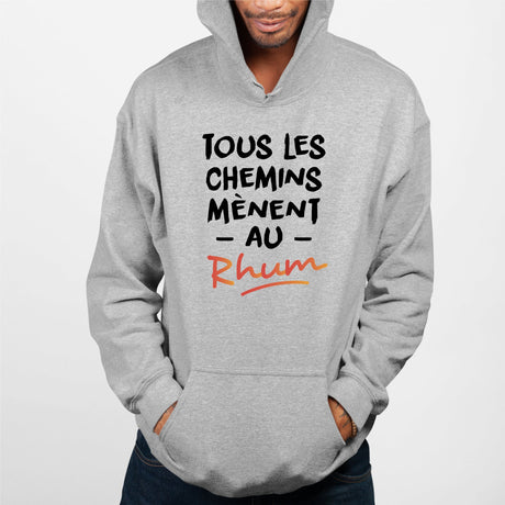 Sweat Capuche Adulte Tous les chemins mènent au Rhum Gris