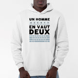 Sweat Capuche Adulte Un homme AZERTY en vaut deux Blanc