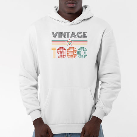 Sweat Capuche Adulte Vintage année 1980 Blanc