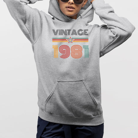 Sweat Capuche Adulte Vintage année 1981 Gris