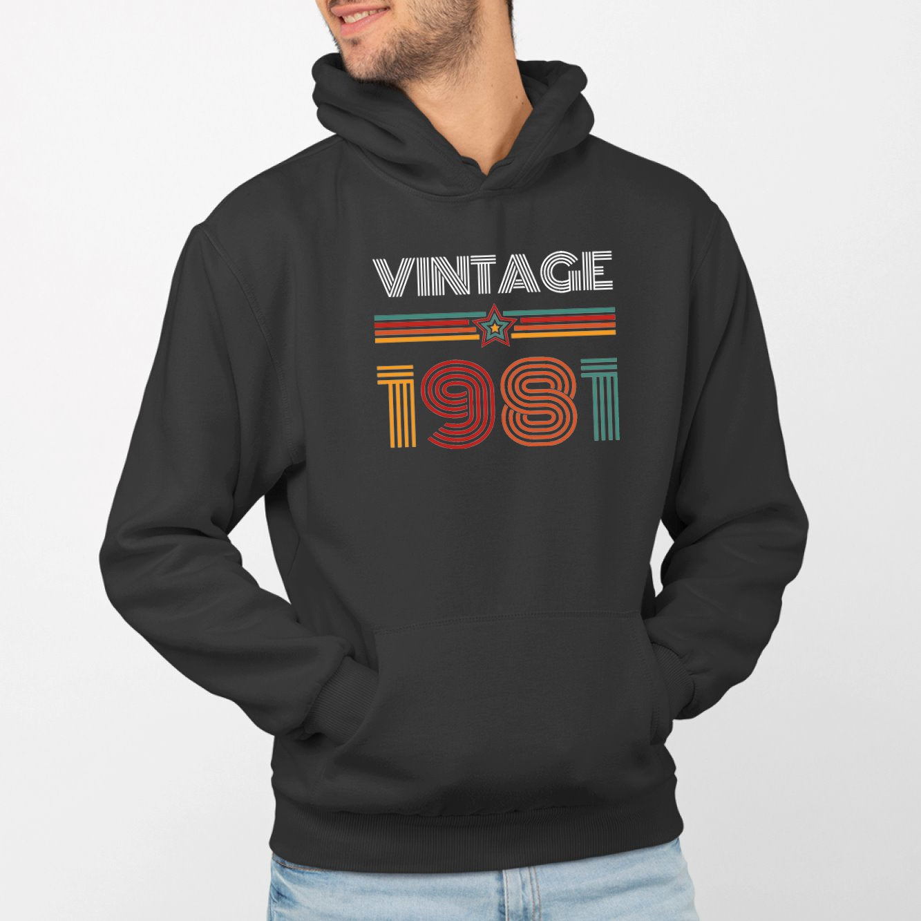 Sweat Capuche Adulte Vintage année 1981 Noir