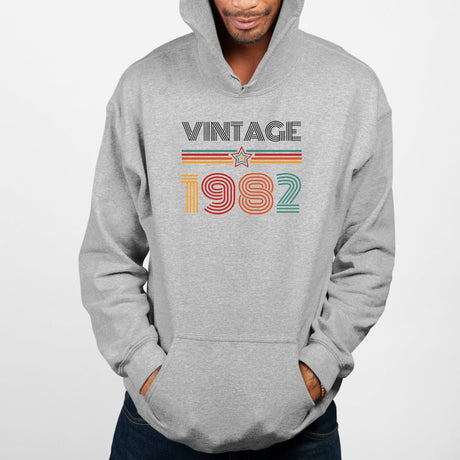 Sweat Capuche Adulte Vintage année 1982 Gris