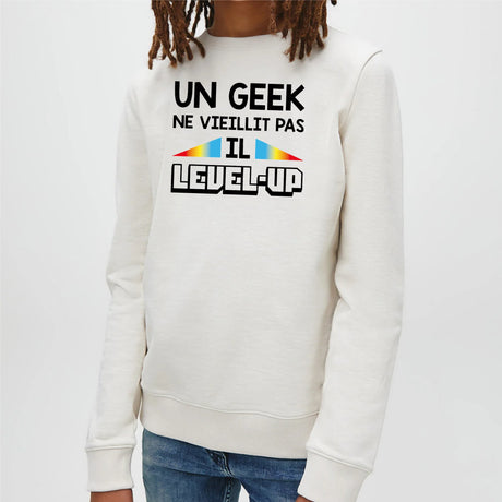 Sweat Enfant Geek level-up Blanc