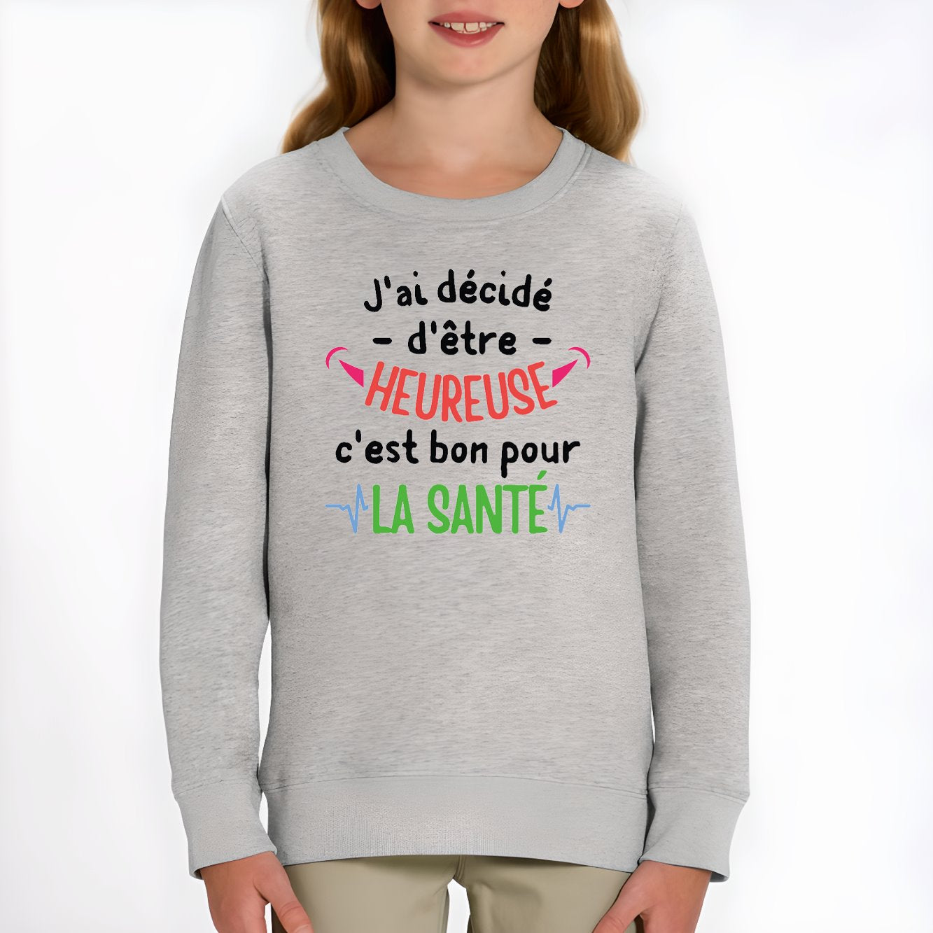 Sweat Enfant J'ai décidé d'être heureuse Gris