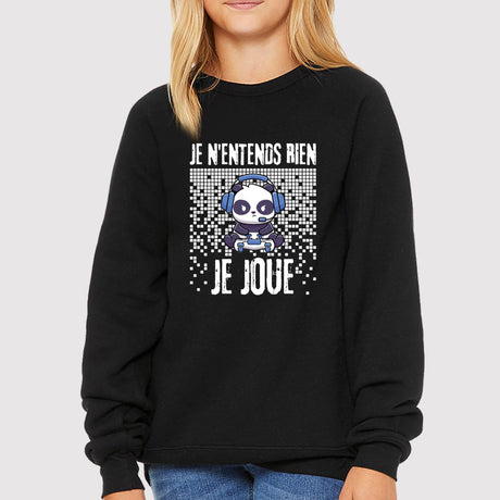 Sweat Enfant Je n'entends rien je joue Noir