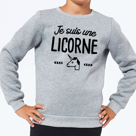 Sweat Enfant Je suis une licorne Gris