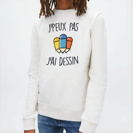 Sweat Enfant J'peux pas j'ai dessin Blanc