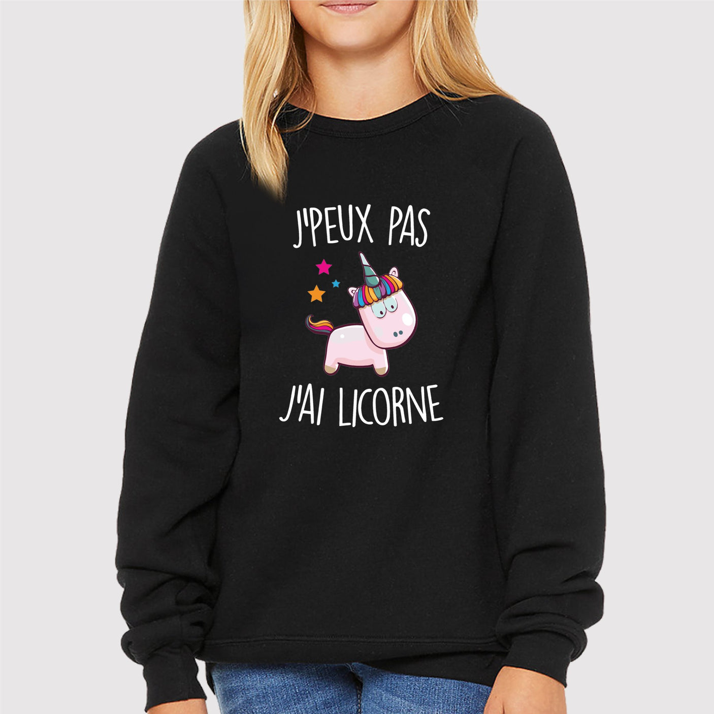 Sweat Enfant J'peux pas j'ai licorne Noir