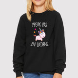 Sweat Enfant J'peux pas j'ai licorne Noir