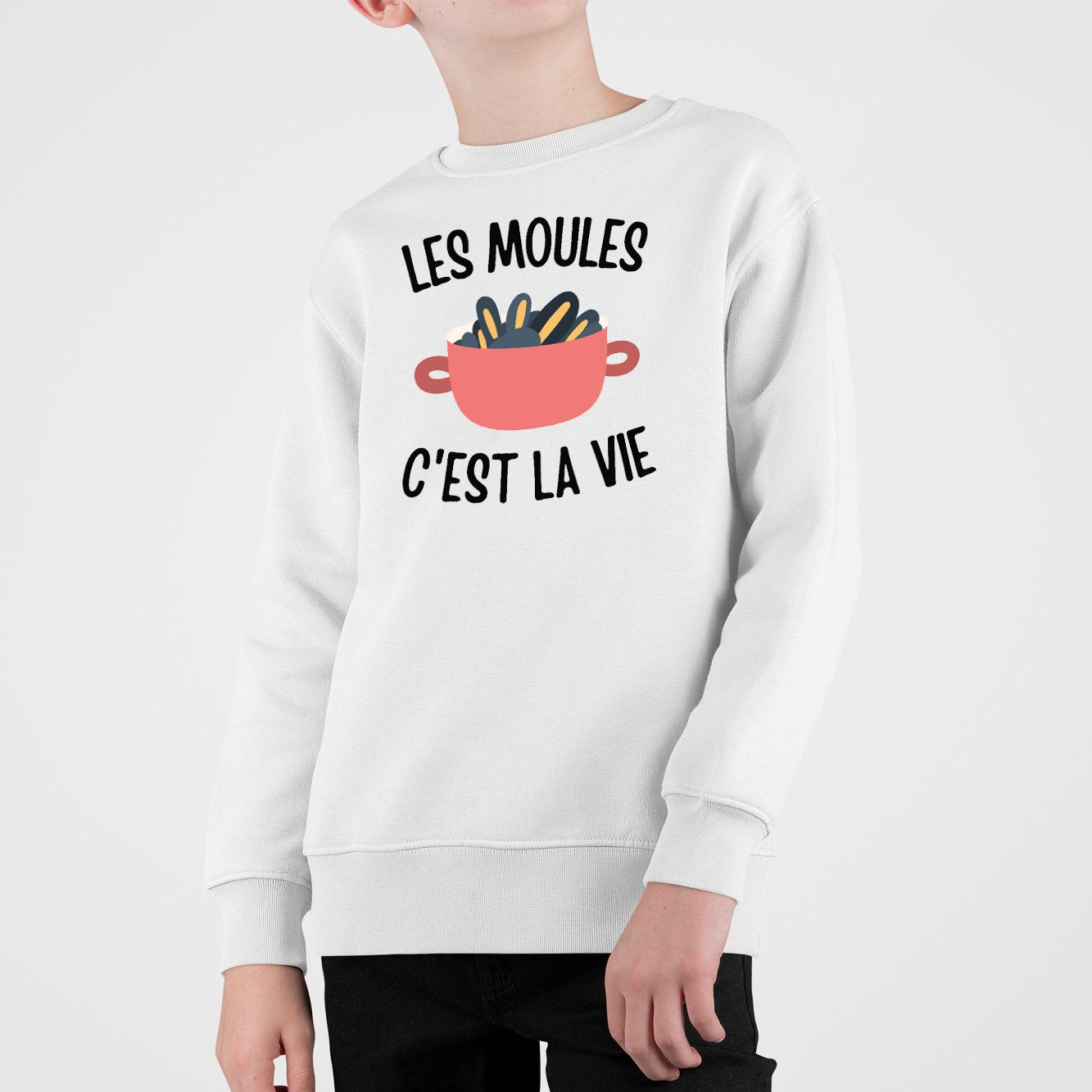 Sweat Enfant Les moules c'est la vie Blanc