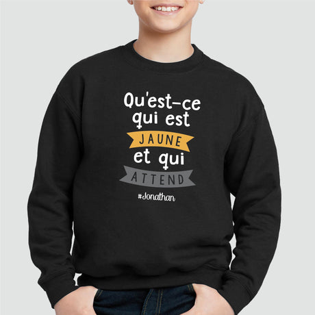 Sweat Enfant Qu'est-ce qui est jaune Jonathan Noir