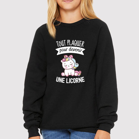 Sweat Enfant Tout plaquer pour devenir une licorne Noir