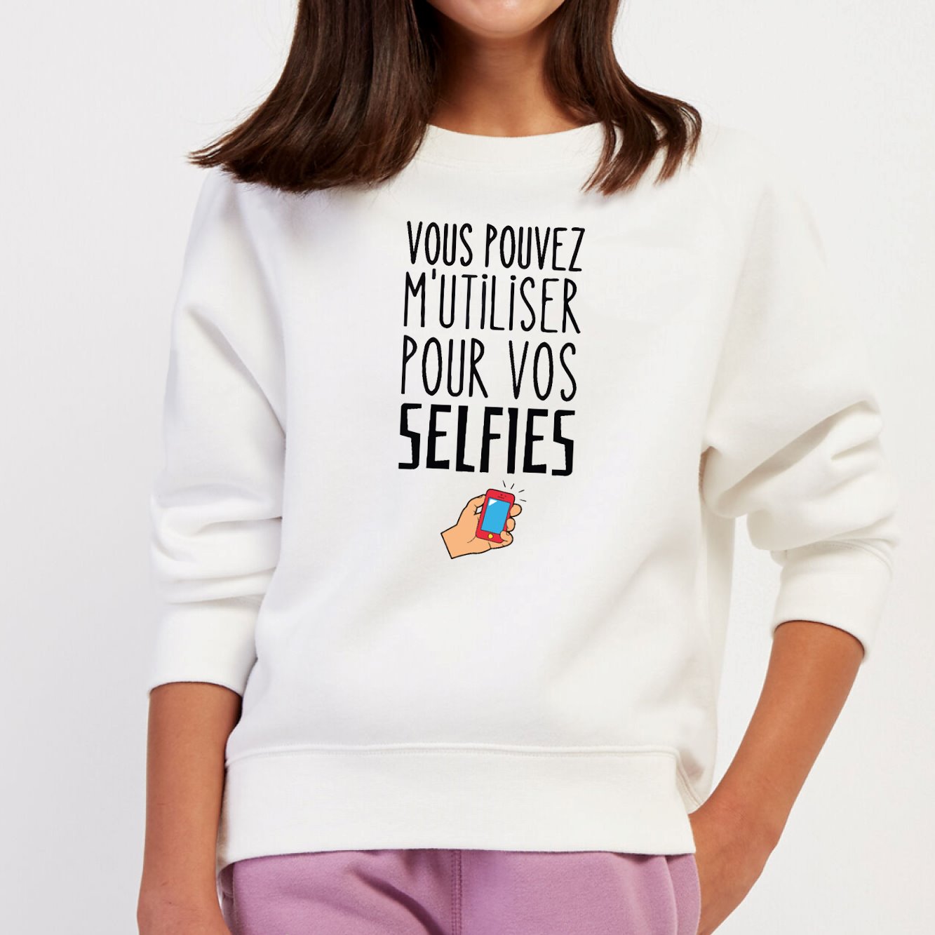 Sweat Enfant Vous pouvez m'utiliser pour vos selfies Blanc