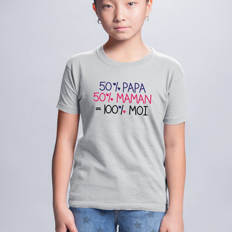 T-Shirt Enfant 50% maman 50% papa Gris