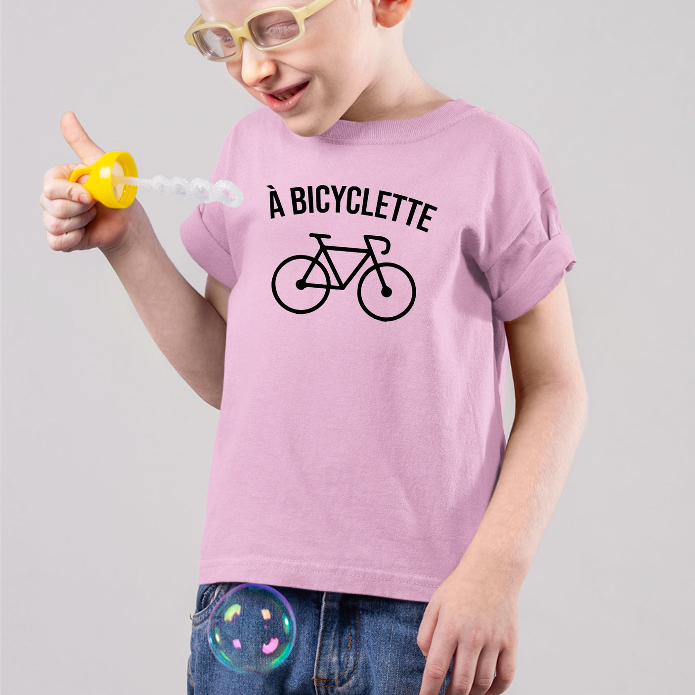 T-Shirt Enfant À bicyclette Rose