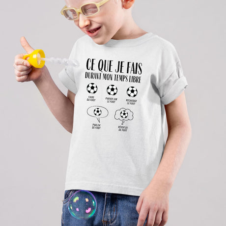 T-Shirt Enfant Ce que je fais durant mon temps libre Foot Blanc