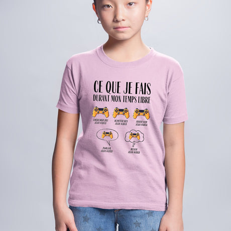 T-Shirt Enfant Ce que je fais durant mon temps libre Jeux vidéo Rose