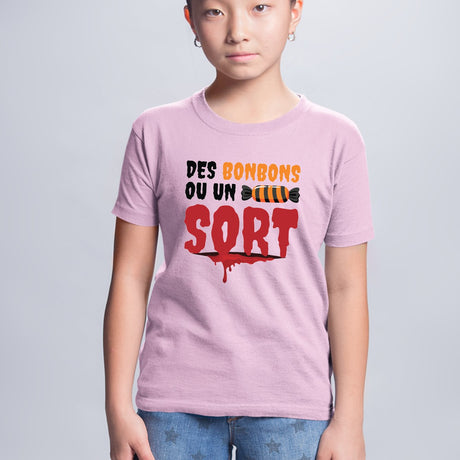 T-Shirt Enfant Des bonbons ou un sort Rose