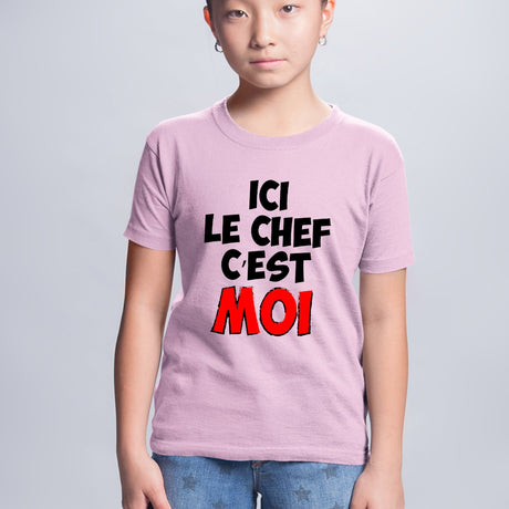 T-Shirt Enfant Ici le chef c'est moi Rose