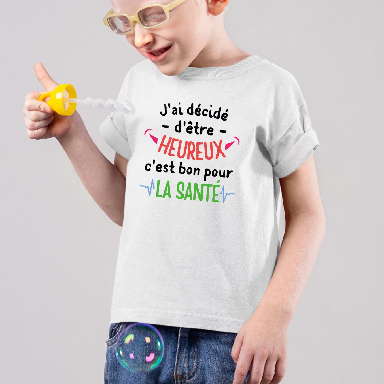 T-Shirt Enfant J'ai décidé d'être heureux Blanc