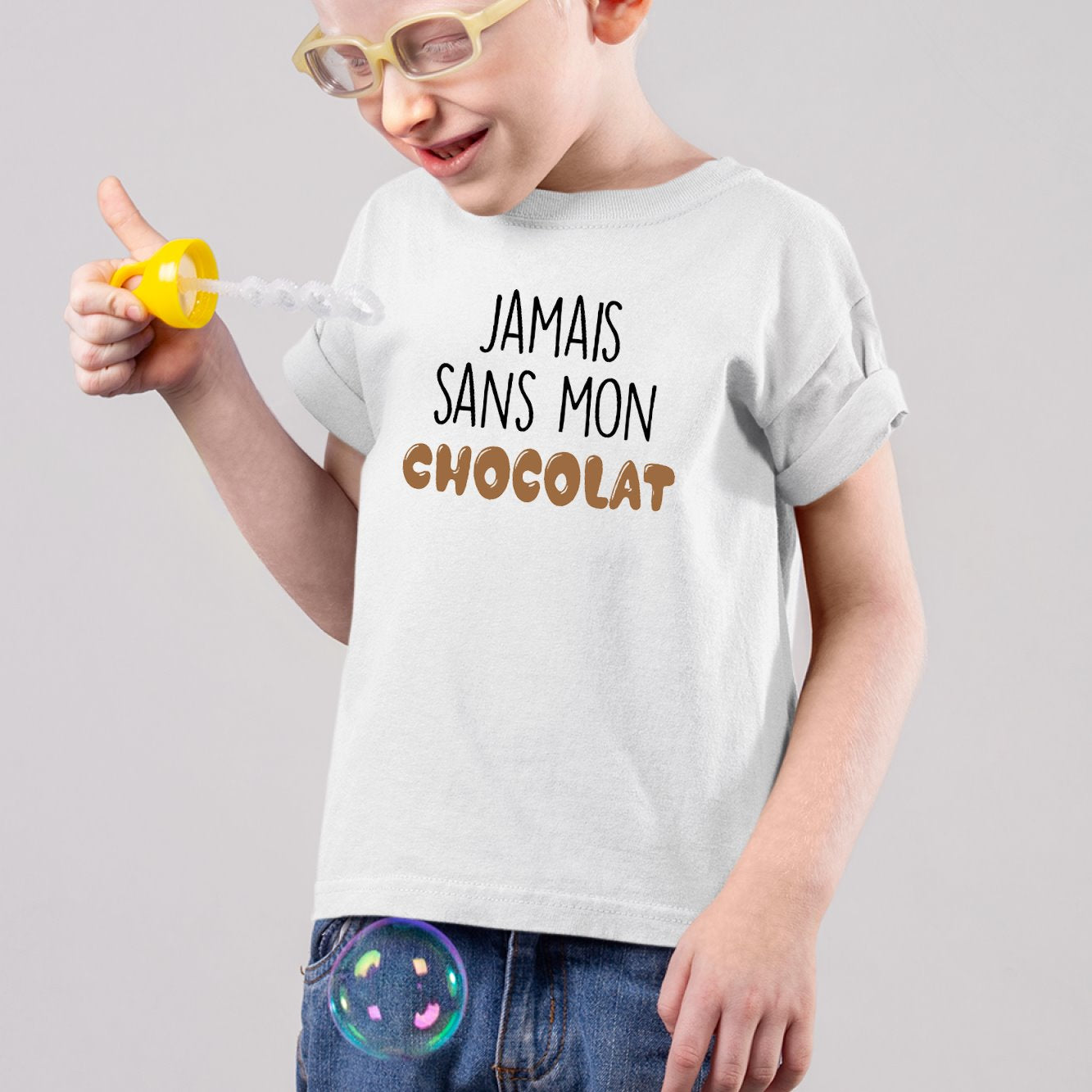 T-Shirt Enfant Jamais sans mon chocolat Blanc