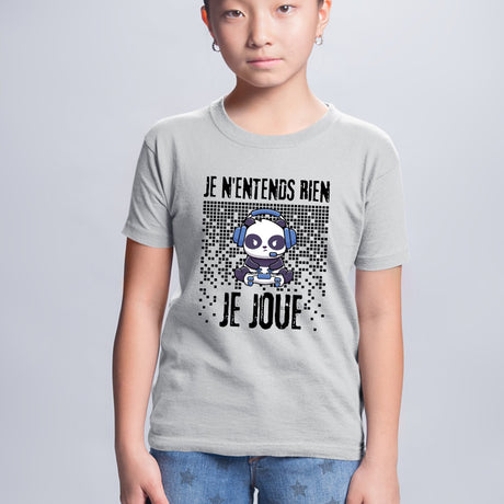 T-Shirt Enfant Je n'entends rien je joue Gris