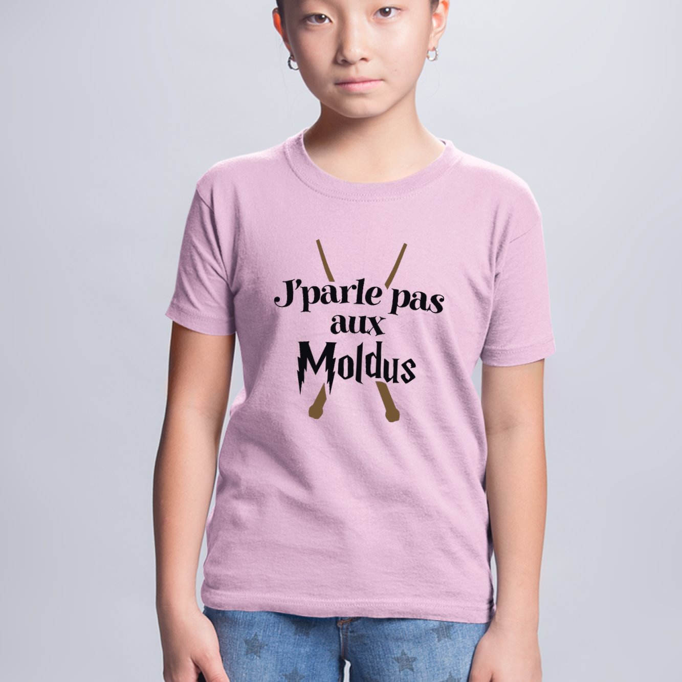 T-Shirt Enfant J'parle pas aux Moldus Rose