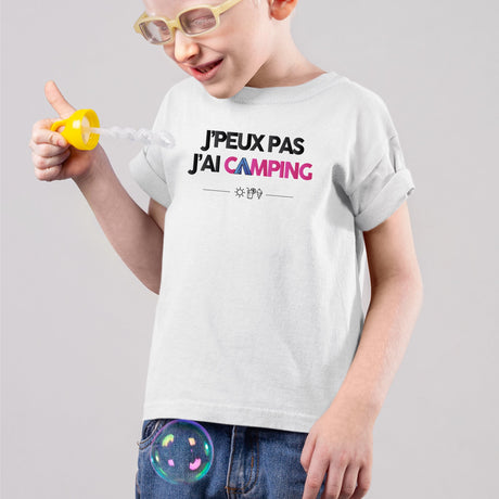 T-Shirt Enfant J'peux pas j'ai camping Blanc