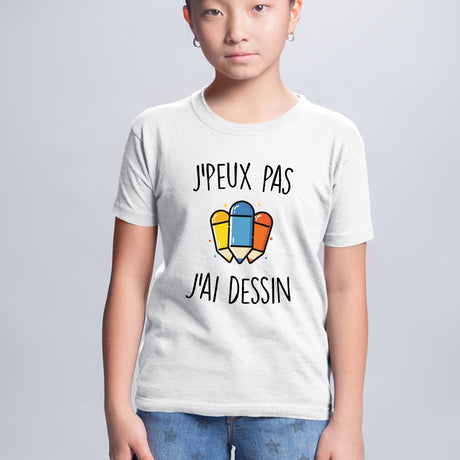 T-Shirt Enfant J'peux pas j'ai dessin Blanc