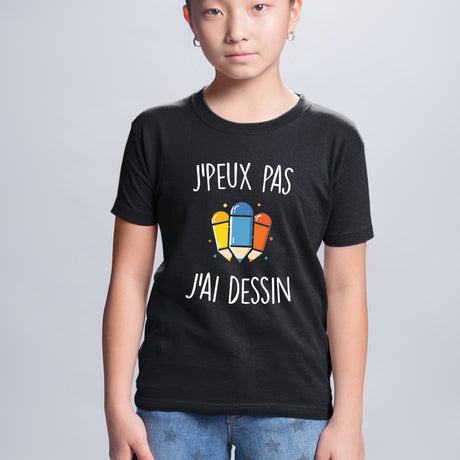 T-Shirt Enfant J'peux pas j'ai dessin Noir