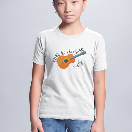 T-Shirt Enfant J'peux pas j'ai guitare Blanc