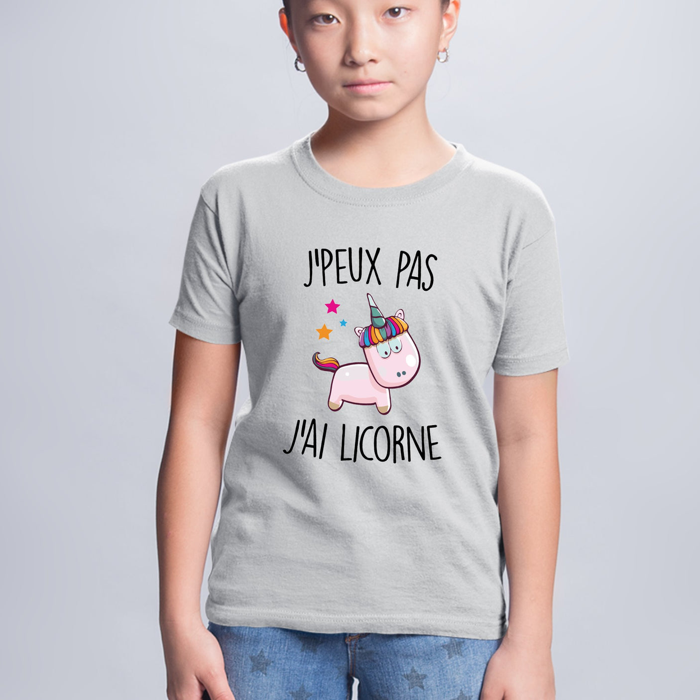 T-Shirt Enfant J'peux pas j'ai licorne Gris