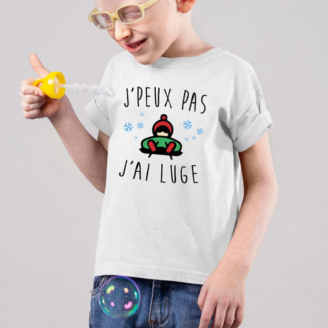 T-Shirt Enfant J'peux pas j'ai luge Blanc