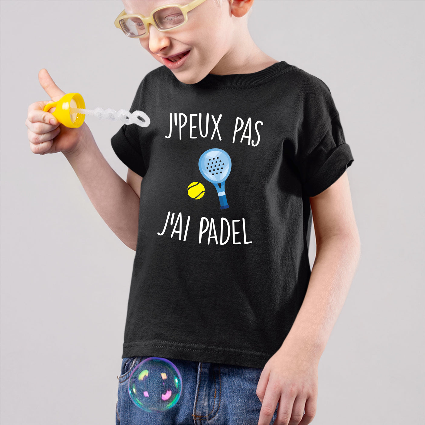 T-Shirt Enfant J'peux pas j'ai padel Noir