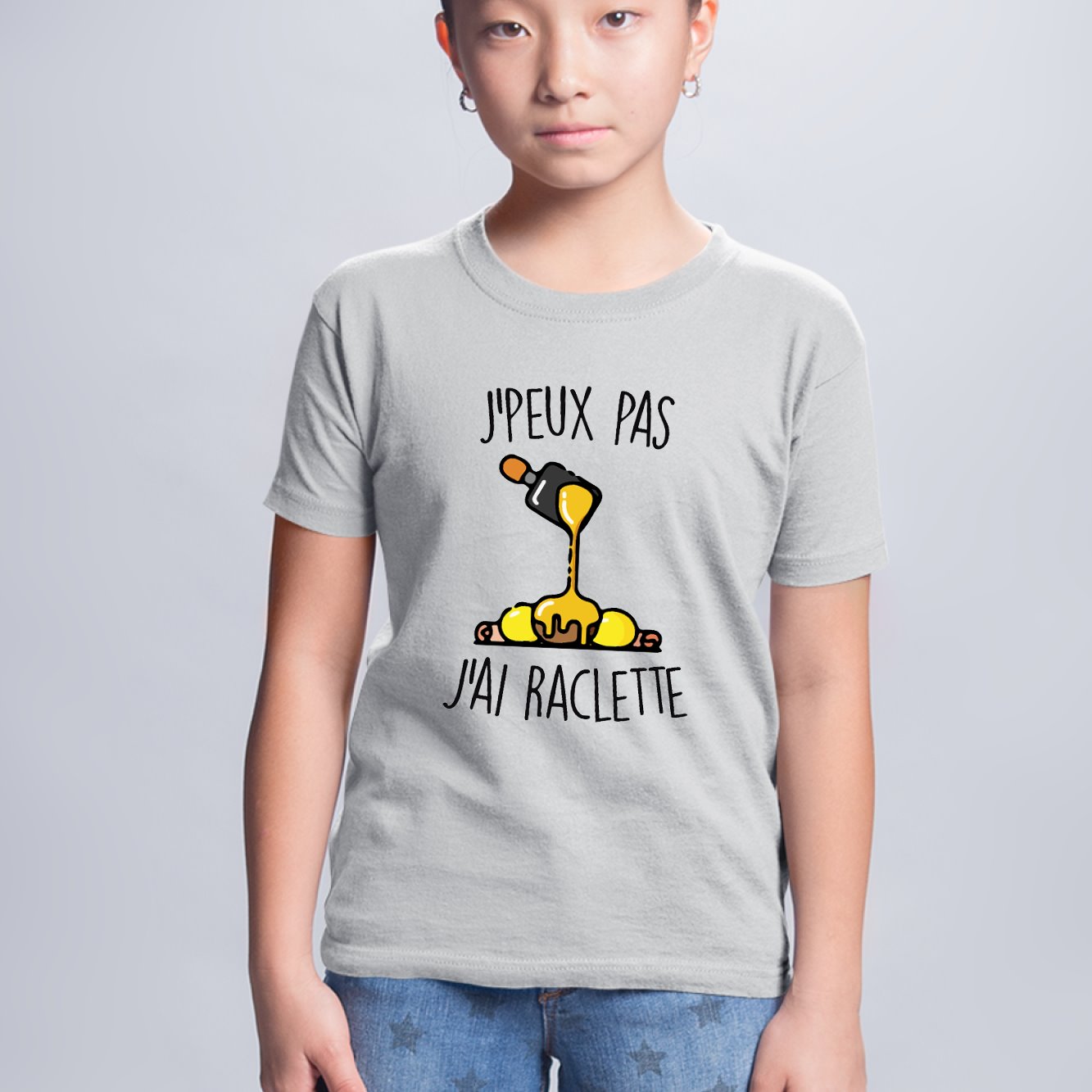 T-Shirt Enfant J'peux pas j'ai raclette Gris