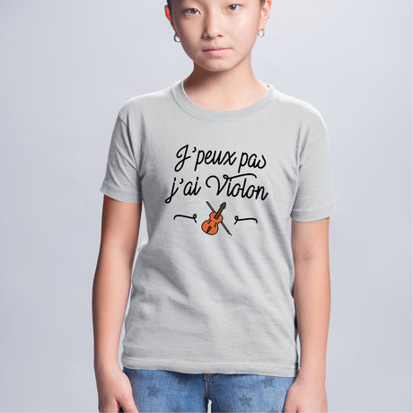 T-Shirt Enfant J'peux pas j'ai violon Gris