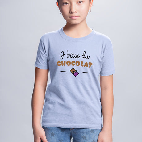 T-Shirt Enfant J'veux du chocolat Bleu