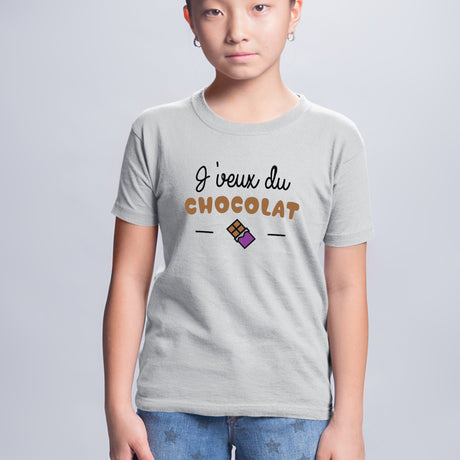 T-Shirt Enfant J'veux du chocolat Gris