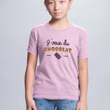 T-Shirt Enfant J'veux du chocolat Rose