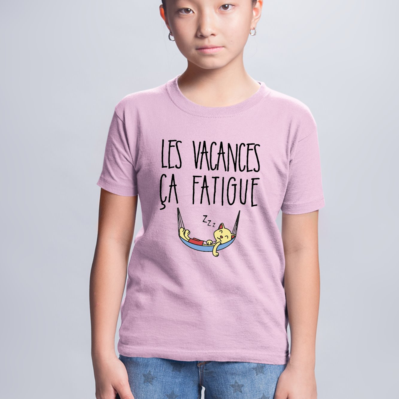 T-Shirt Enfant Les vacances ça fatigue Rose