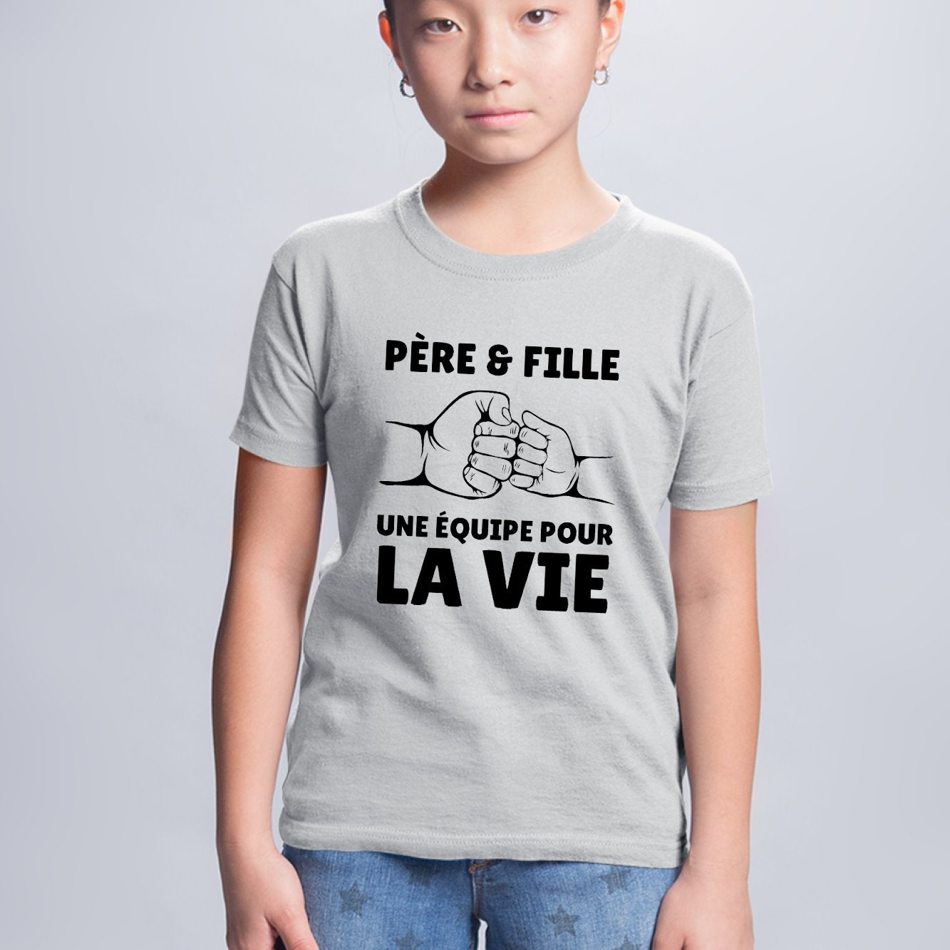 T-Shirt Enfant Père et fille une équipe pour la vie Gris