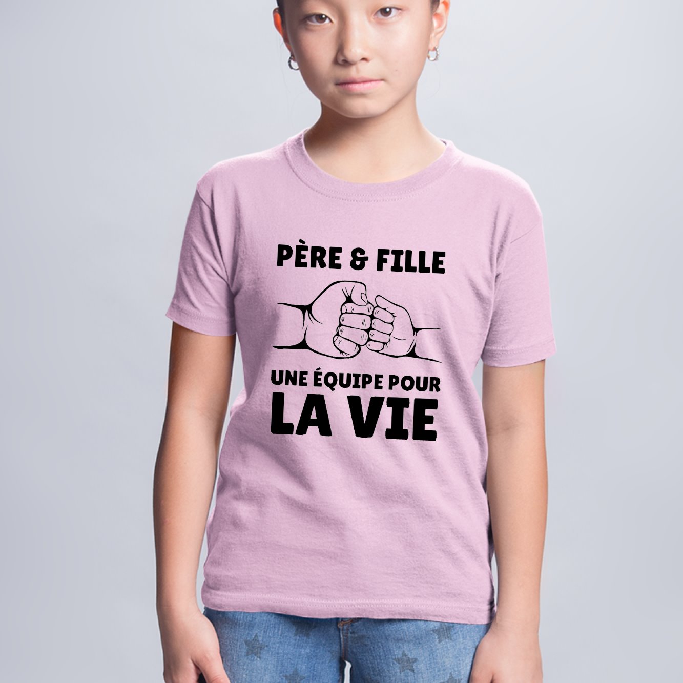 T-Shirt Enfant Père et fille une équipe pour la vie Rose