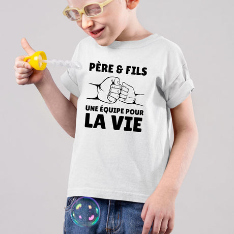 T-Shirt Enfant Père et fils une équipe pour la vie Blanc